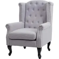 MCW Fauteuil Chesterfield, relaxfauteuil Clubfauteuil Oorfauteuil, waterafstotende stof/textiel ~ grijs zonder voetenbank