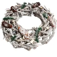 MCW Adventskrans XXL rond, kerstdecoratie tafelkrans, hout Ø 48cm wit-grijs ~ zonder kaarsen en houders