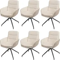 Mendler Set van 6 eetkamerstoelen -K32, keukenstoel, fauteuil, draaibaar, automatische positie-instelling, stof MVG ~ crèmebeige