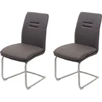 Mendler Set van 2 eetkamerstoelen -H70, keukenstoel sledestoel, stof/textiel geborsteld roestvrij staal ~ grijsbruin