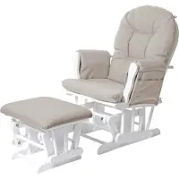 Mendler Relaxfauteuil -C76, schommelstoel met kruk ~ stof/textiel, crème, frame wit