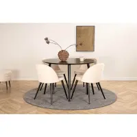 Ebuy24 DippØ115BLBL eethoek eetkamertafel zwart en 4 Velvet Stitches eetkamerstal velours beige.