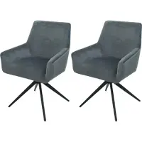 MCW Set van 2 eetkamerstoelen -L91, keukenstoel armleuning draaibaar auto positie stof MVG ~ donkergrijs