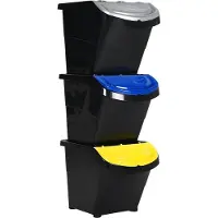 vidaXL Afvalcontainers met deksels, 3 stuks, stapelbaar, zwart, PP, 78 liter