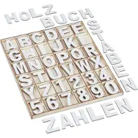 Relaxdays houten letters en cijfers - 144-delig - alfabet A-Z - getallen 0-9 - decoratie