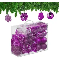 Relaxdays kerstballen set van 100 - plastic - onbreekbaar - mat - glanzend - glitters - 10 designs - paars