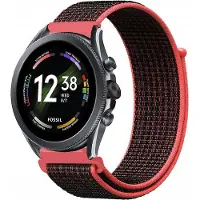 Strap-it Nylon Smartwatch bandje - Geschikt voor Fossil Gen 6 - 44mm nylon band - zwart/koraal - Horlogeband / Polsband / Armband