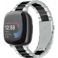 Strap-it Stalen schakel bandje - horlogeband metaal geschikt voor Fitbit Versa 4 / Sense 2 - zilver/zwart