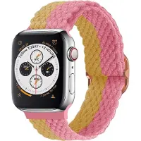 Strap-it Gevlochten / Geweven bandje - Geschikt voor Apple WatchSeries 1/2/3/4/5/6/7/8/9/10/11/SE/SE2/SE3/Ultra (2/3) - Geel/roze - Braided verstelbaar iWatch bandje maat: 44mm / 45mm / 46mm / 49mm