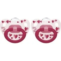 Nuk Classic | My Love | siliconen fopspenen | 2st. set | roze- rood | 0-6 maanden