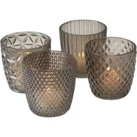 Boltze – Waxinelichthouders – Theelichthouders – Set van 4 – Glas – Grijs