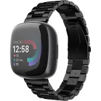 Strap-it Stalen Schakel Bandje – Geschikt voor Fitbit Versa 4 / Sense 2 – Zwart