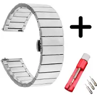 Strap-it bandje metaal zilver + toolkit - geschikt voor Garmin Vivoactive 4s / Venu 2s / Vivomove 3s