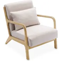 Sweeek Scandinavische fauteuil van hout en stof Beige