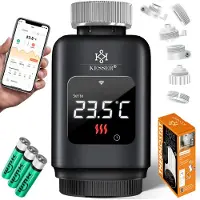 Kesser 2x Slimme Radiatorknop Thermostaatkop Radiator Kraan | Radiatorthermostaat Knop met app-bediening en LCD-scherm - Vierkant, Zwart