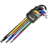 Tvardy 9-delige lange inbussleutelset - S2 staal - Kleurrijk - 1,5-10 mm