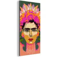 MuchoWow Aluminium schilderij 40x80 cm - Wanddecoratie metaal - Kleuren - Vrouw - Portret - Roze - Metalen muurdecoratie woonkamer - Decoratie industrieel - Foto op dibond - Industriële accessoires slaapkamer