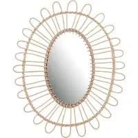 Natural Living Wandspiegel - Boho/ibiza stijl - bloemdesign - rotan - lichtbruin - ovaal - 52 x 60 cm