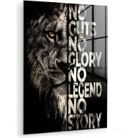 MuchoWow Glasschilderij 120x160 cm - Schilderij acrylglas - Leeuw - Zwart - Dieren - Quote - Motivatie - Industrieel - Foto op glas - Muurdecoratie woonkamer - Wanddecoratie slaapkamer - Schilderijen