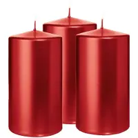 Wiedemann Cilinderkaars/stompkaars - 3x - metallic rood - 13 x 7 cm - 52 branduren - zuilkaarsen