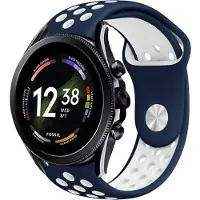 Strap-it Siliconen sport bandje - geschikt voor Fossil Gen 6 44mm / Gen 5 / Gen 5e 44mm - blauw/wit