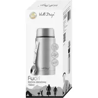 Vialli Design - Fuori - Lunch/Diner/Travel thermosfles met opvouwbare lepel - 750 mL - Zilver/RVS - Stainless steel (18/8) - Warm 12 uur - Koud 16 uur - Lichtgewicht