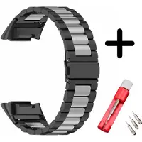 Strap-it Geschikt voor Fitbit Charge 5 / Fitbit Charge 6 bandje staal zwart en zilver + toolkit