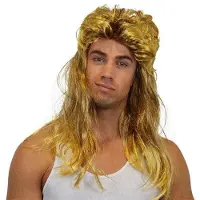 Comedia Carnaval verkleed pruik - Johnny - blond - lang haar met matje in de nek - heren - foute party - nineties/eighties