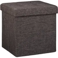 Relaxdays Poef met opslagruimte - opvouwbaar - 38 x 38 x 38 cm - linnen - hocker 40L - Kleur: BRUIN