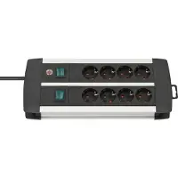 Brennenstuhl Premium-Alu-Line techniek stekkerdoos 8-voudig Duo zwart 3m H05VV-F 3G1,5 4-voudige schakelbare stop - 1391000908