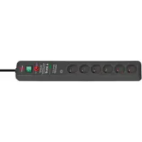 Brennenstuhl 1159541376 Stekkerdoos | Secure-Tec | 6 Sockets type E België | Schakelaar | Overspanningsbeveiliging | Zwart | 3 meter