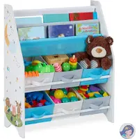 Relaxdays kinderkast - dieren - 6 manden - 2 vakken - 74 x 62 x 31,5 cm - kinderboekenkast kinderkamer