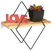 Relaxdays wandplank industrieel - zwevend - mdf - metaal - 30 x 30 x 15 cm - zwart-bruin