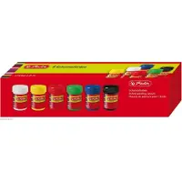 Herlitz 8643025 watergedragen verf Zwart, Blauw, Groen, Rood, Wit, Geel 25 ml Pot 6 stuk(s)