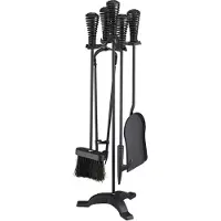 Relaxdays haardset - 5-delig - staal - pook - asschep - bezem - tang - haardstel