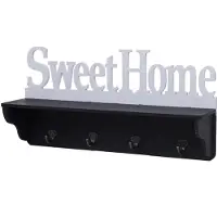 MCW Wandkapstok -D41 Sweet Home, kapstok plank, 4 haken solide 30x60x13cm ~ zwart/wit