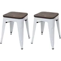 MCW Set van 2 krukken -A73 incl. houten zitting, metalen kruk, stapelbaar ~ wit