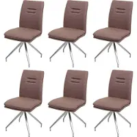 Mendler Set van 6 eetkamerstoelen -H70, keukenstoel, stoel met rugleuning, stof/textiel, geborsteld roestvrij staal ~ bruin