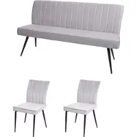 MCW Eetkamer set -K16, set van 2 stoelen + bank Eetkamergroep Zitgroep Eetkamerset, fluweel metaal ~ lichtgrijs