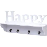 MCW Wandkapstok -D41 Happy, kapstok plank, 4 haken solide 30x60x13cm ~ wit