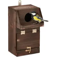 Relaxdays nestkast met reinigingsklep - houten vogelhuisje koolmees - roodstaart - tuin