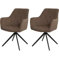 MCW Set van 2 eetkamerstoelen -L80, keukenstoel Gestoffeerde stoel Stoel met armleuningen, draaibaar, metaal Stof/textiel ~ bruin