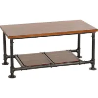 MCW Salontafel -N27, woonkamer tafel bank tafel bijzettafel, industrieel massief hout metaal 48x100x50cm ~ bruin