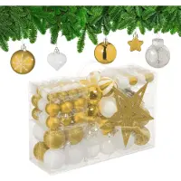 Relaxdays kerstballen - set van 101 - plastic - onbreekbaar - kerstpiek ster - goud/wit