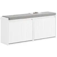SoBuy FSR98-XL-W Schoenenbank - Witte Opbergbank met Kleppen & Bank