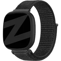 Bandz nylon loop band - geschikt voor Fitbit Versa 3 / Fitbit Sense - Hoogwaardig nylon materiaal smartwatch bandje - Nylon horlogeband met klittenbandsluiting - zwart nylon bandje
