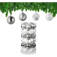 Relaxdays kerstballen set van 30 - kunststof - Ø 6 cm - mat - glanzend - met glitters - zilver
