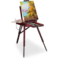 Relaxdays veldezel hout - 35-delig - tekendoos - penselen set - mengpalet - canvas - water-, olie- en acrylverf