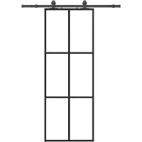 vidaXL Schuifdeur met beslagset 76x205 cm ESG glas zwart