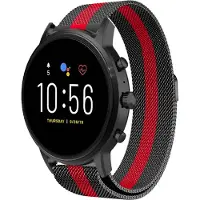Strap-it Milanees smartwatch bandje - geschikt voor Fossil Gen 5 / Gen 5e 44mm / Gen 6 44mm - zwart/rood